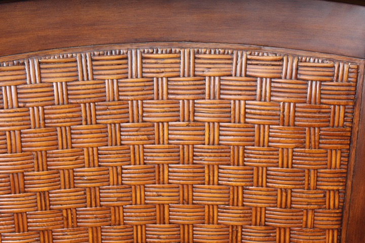 Ethan Allen Rattan Back and Walnut Veneer Occasional Chair