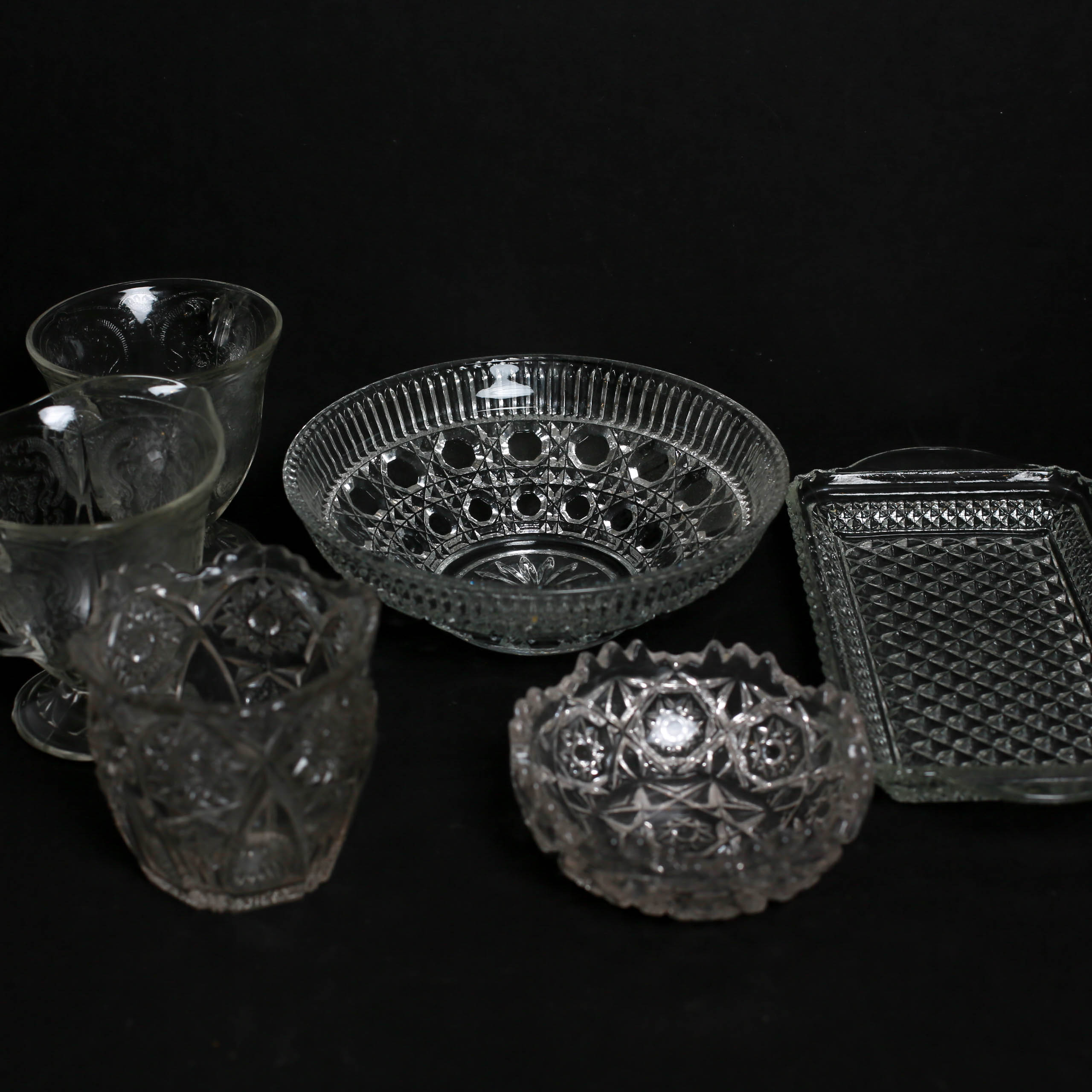 Assortment  of Pressed Glass Vessels