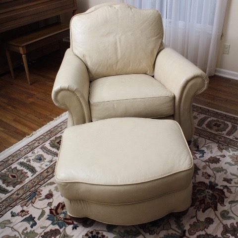 Ethan Allen Leather Armchair with Ottoman