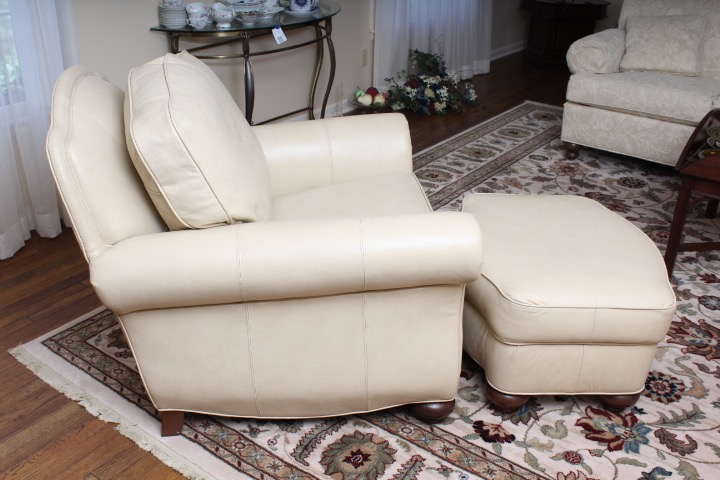 Ethan Allen Leather Armchair with Ottoman