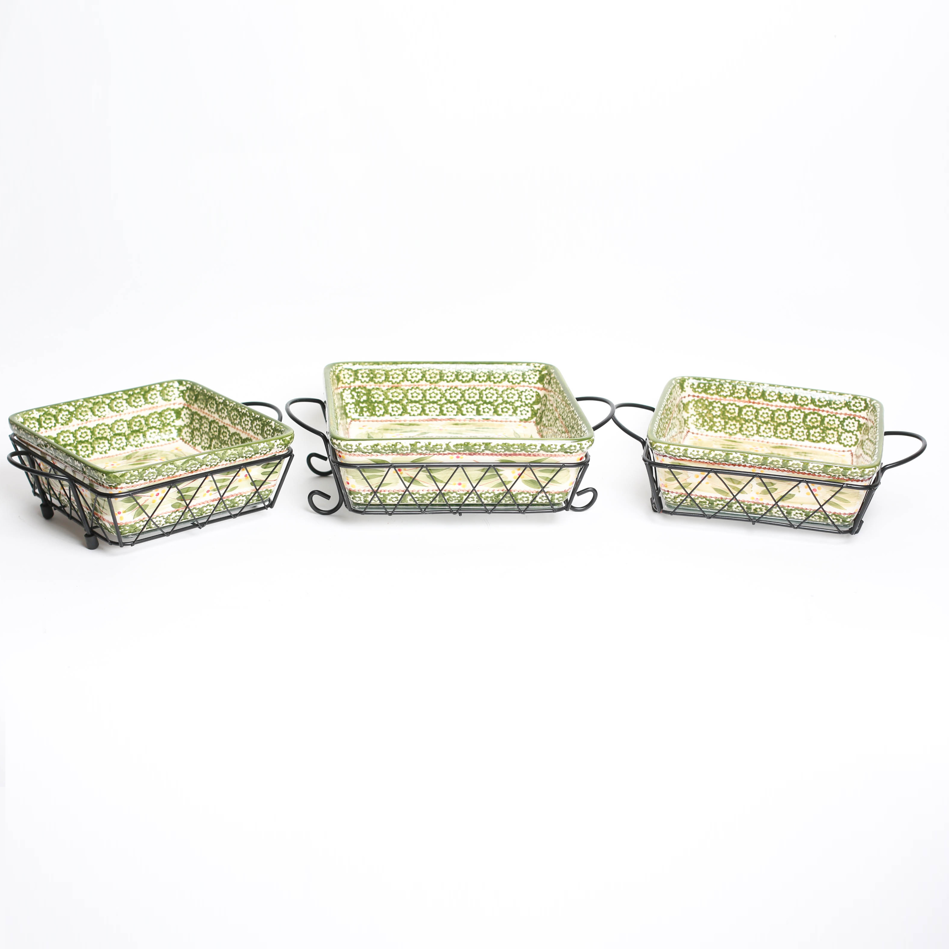 Trio of Temp-Tations Presentable Bakeware Dishes with Metal Racks