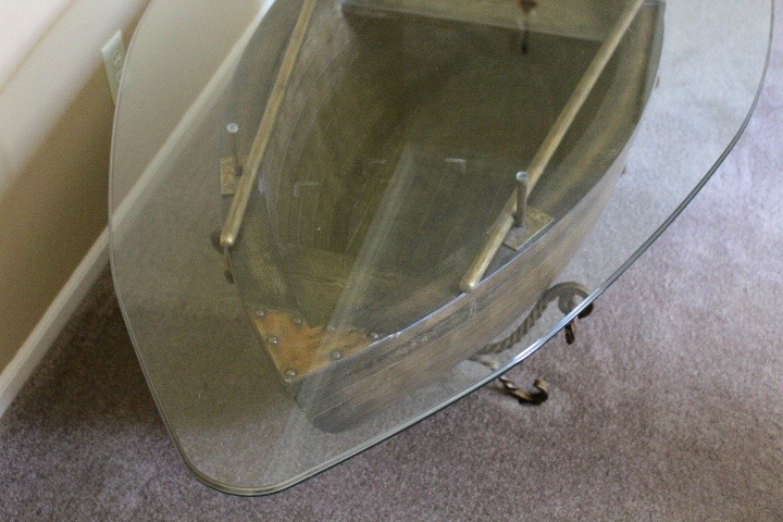 Glass Top Rowboat Table with Wrought Iron Base