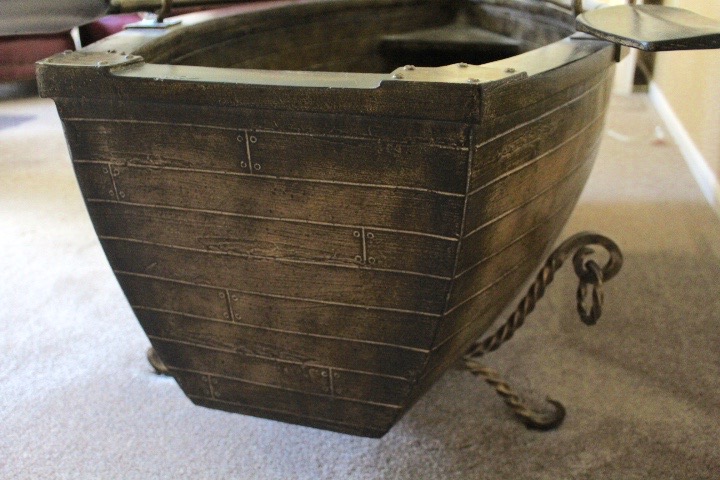 Glass Top Rowboat Table with Wrought Iron Base