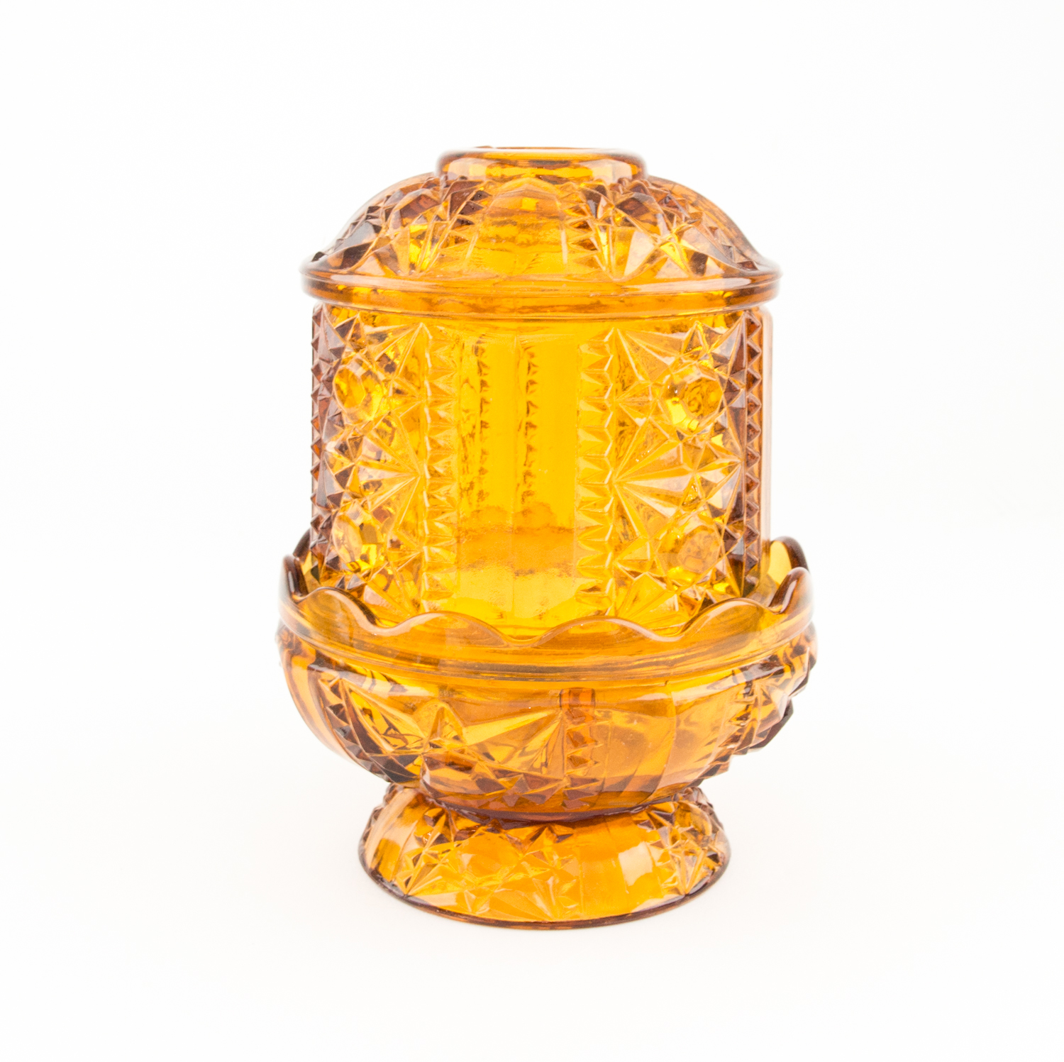 Selection of Vintage Amber Glass Including a Fairy Lamp