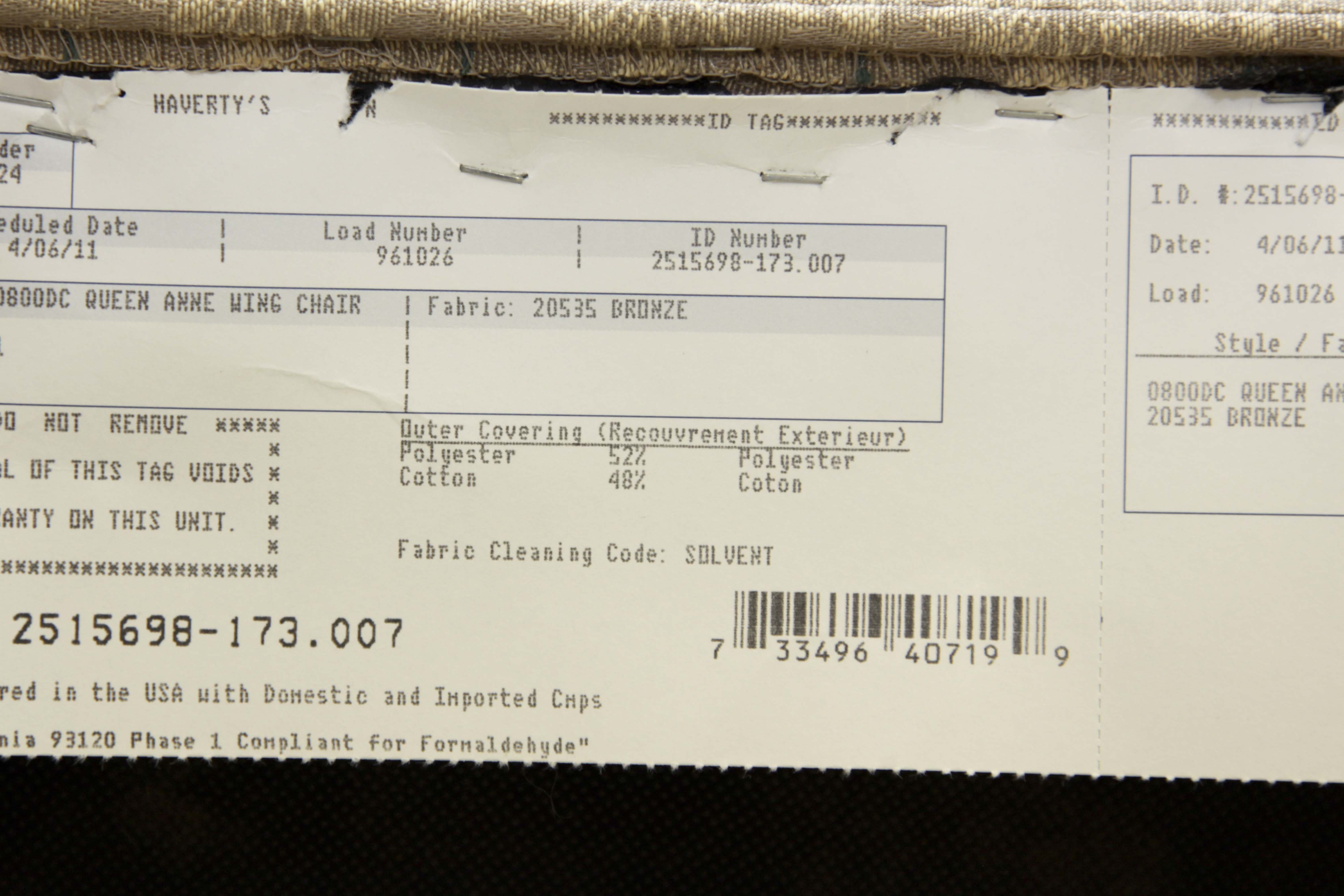 Havertys Queen Anne Style Wingback Chair