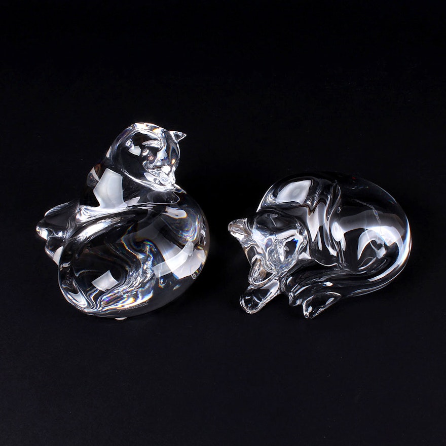 Pair of Baccarat Crystal Cat Figurines