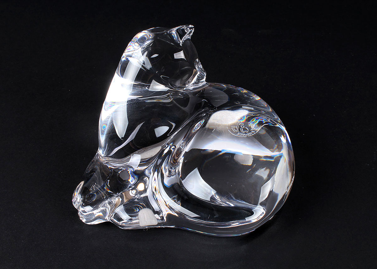 Pair of Baccarat Crystal Cat Figurines