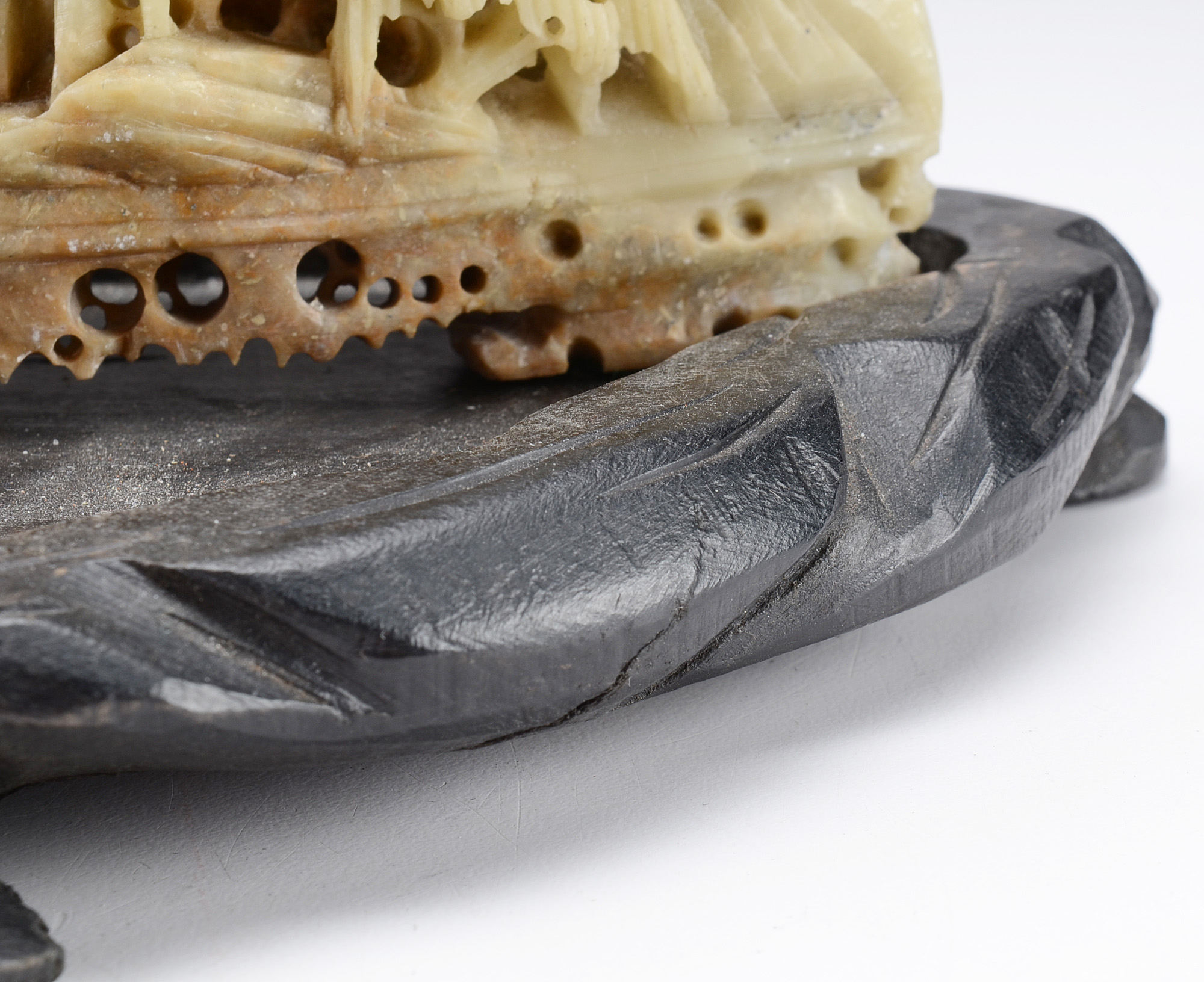 Chinese Carved Soapstone of Mountain Village on Stand