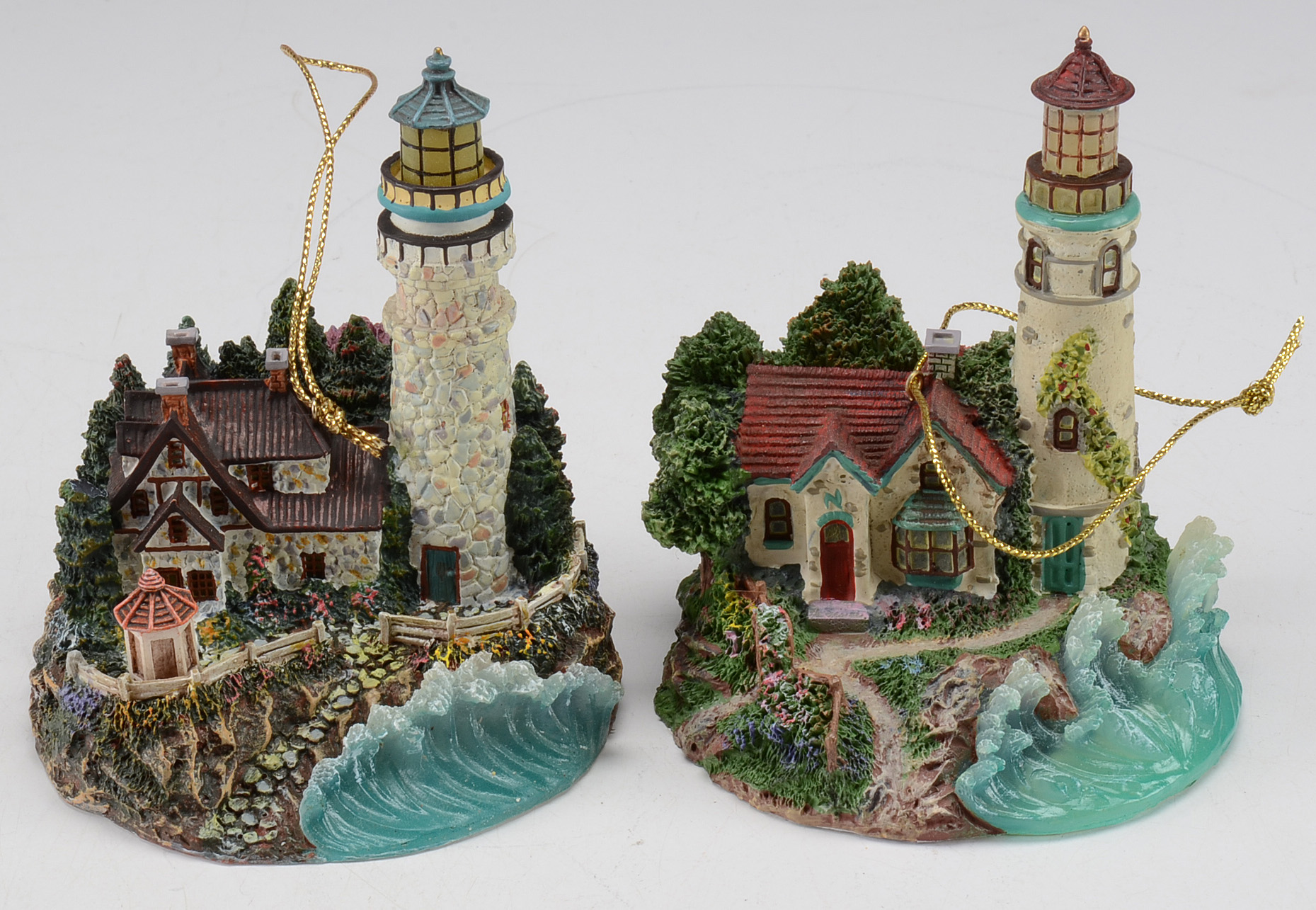 Set of Eight Thomas Kinkade Illuminated Ornament Collection