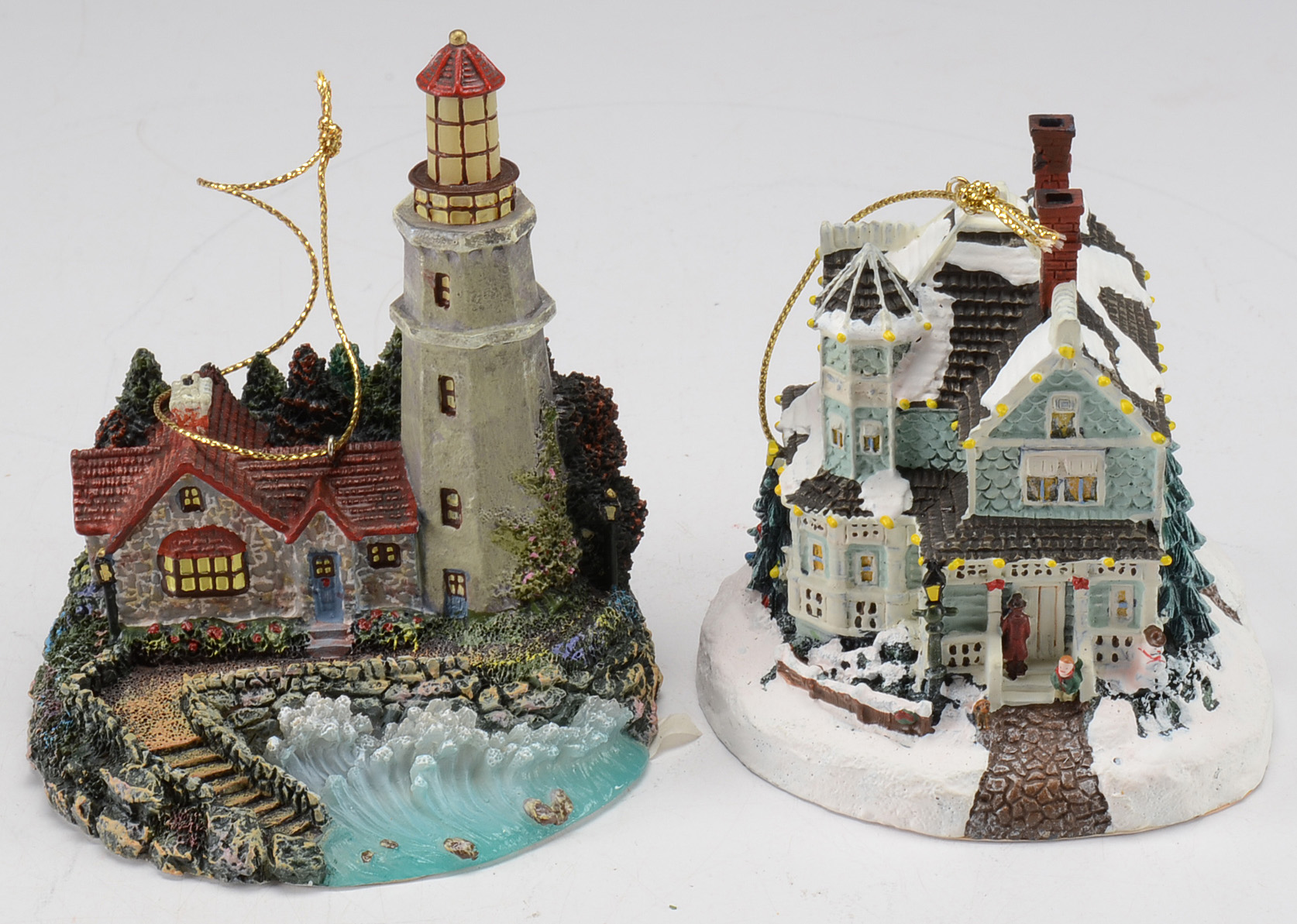Set of Eight Thomas Kinkade Illuminated Ornament Collection