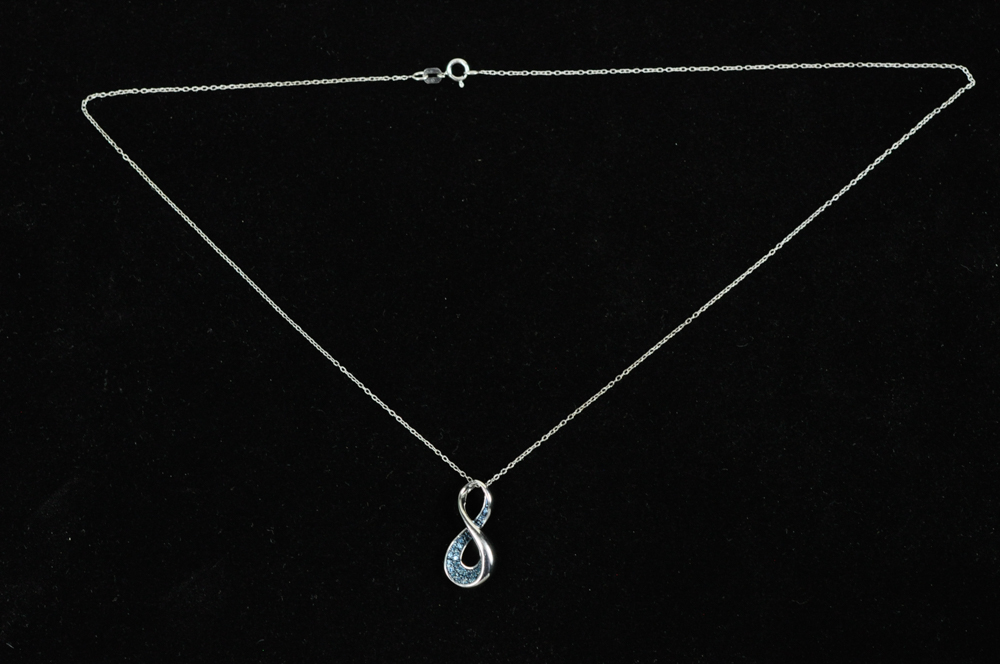 Sterling Silver Necklace with Sapphire Infinity Pendant