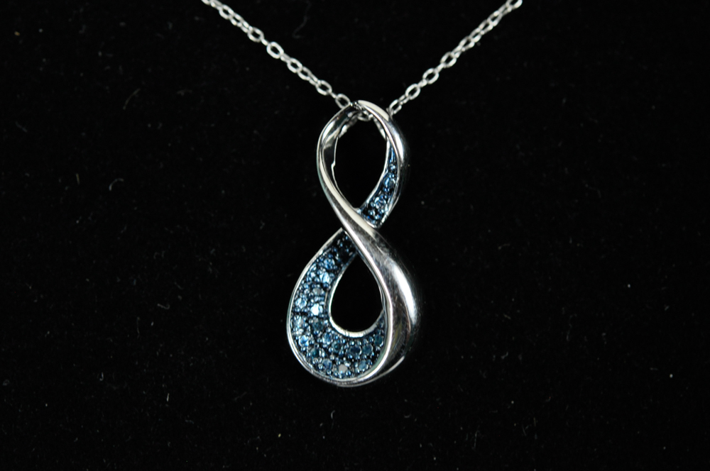 Sterling Silver Necklace with Sapphire Infinity Pendant