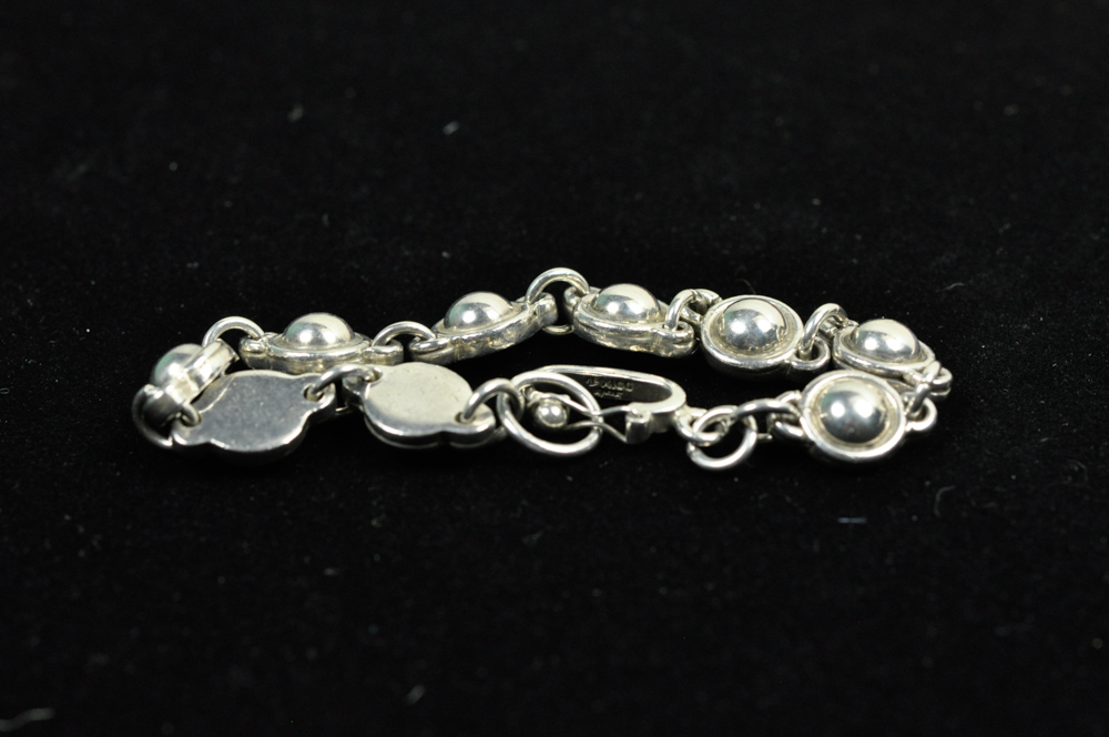 Mexican Sterling Silver Saturn Bead Link Bracelet