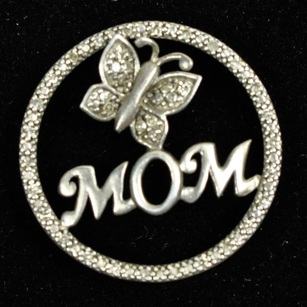 Sterling and Diamond "Mom" Butterfly Pendant
