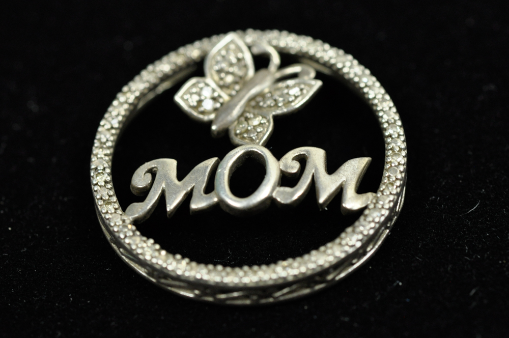 Sterling and Diamond "Mom" Butterfly Pendant