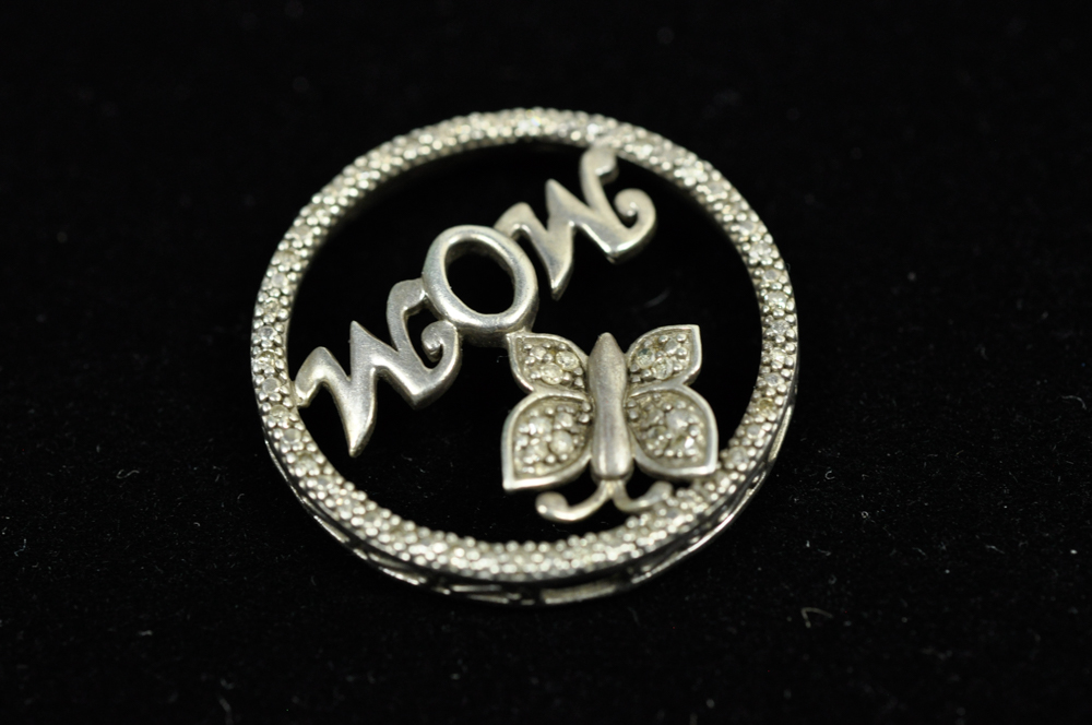 Sterling and Diamond "Mom" Butterfly Pendant