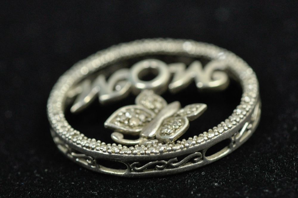 Sterling and Diamond "Mom" Butterfly Pendant