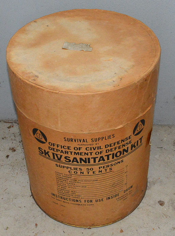 Vintage Office of Civil Defense Survival Supplies Drum (Empty)