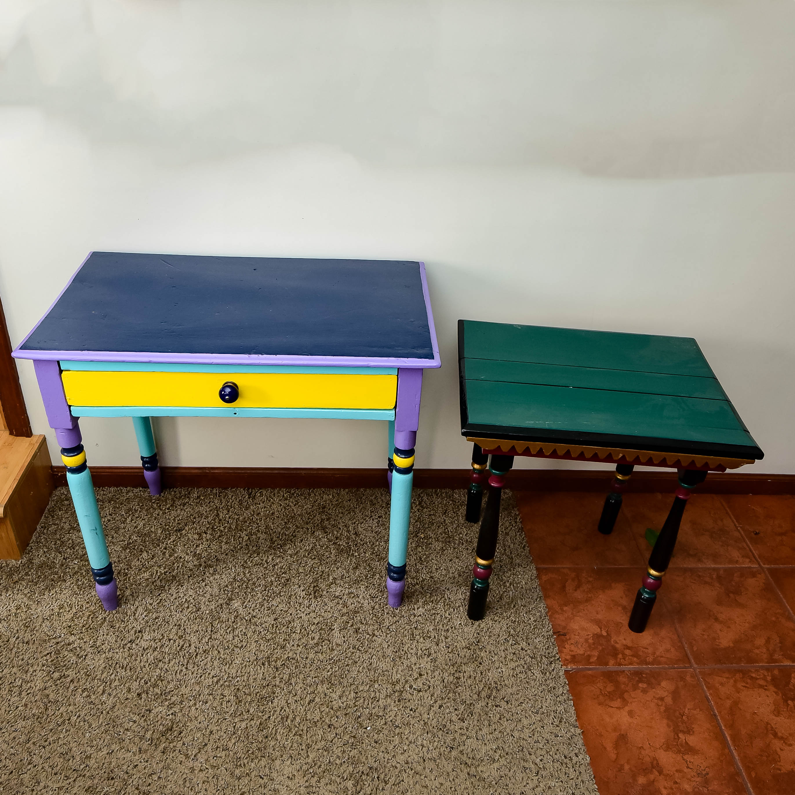 Two Multicolored Side Tables
