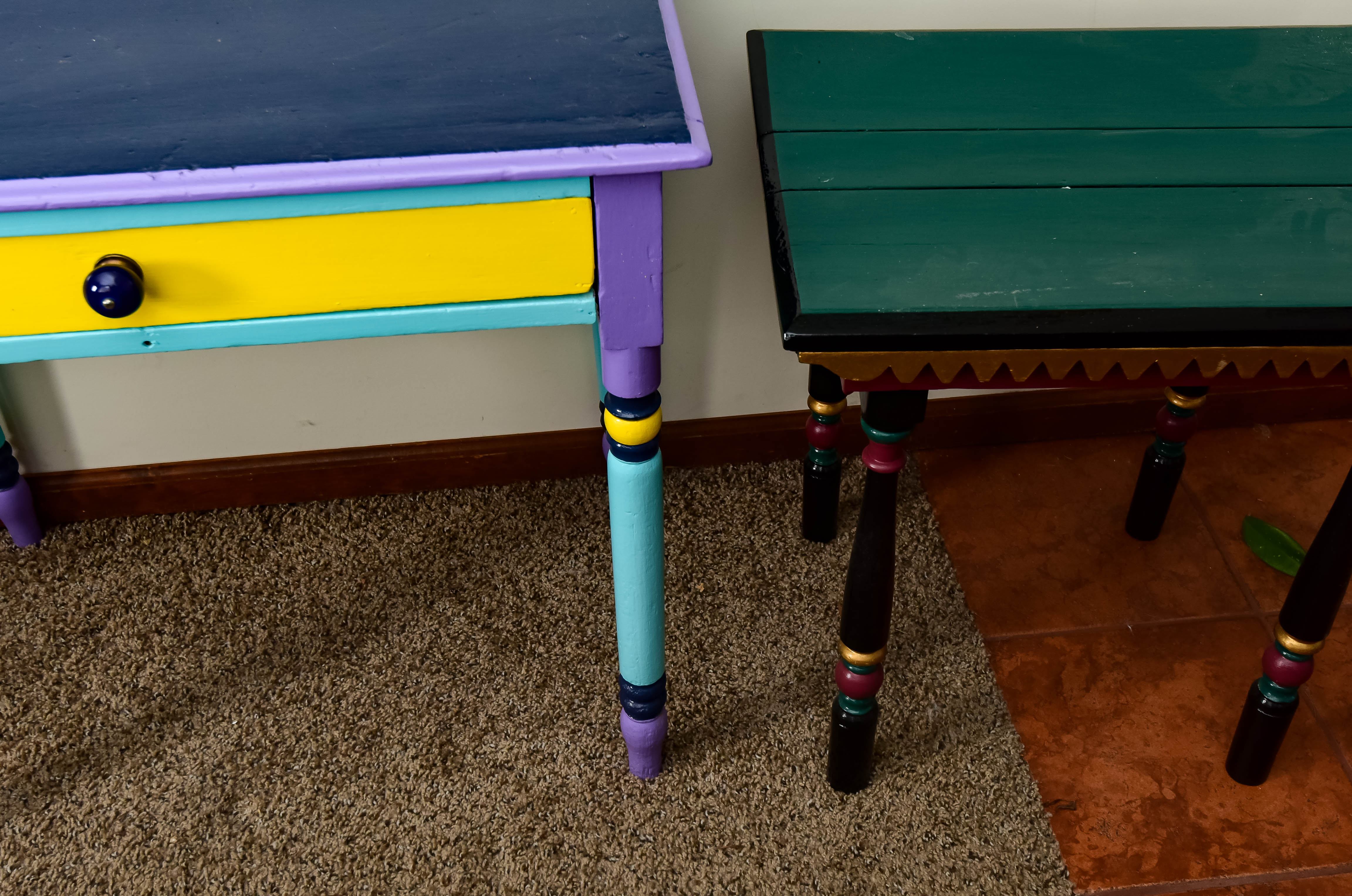 Two Multicolored Side Tables