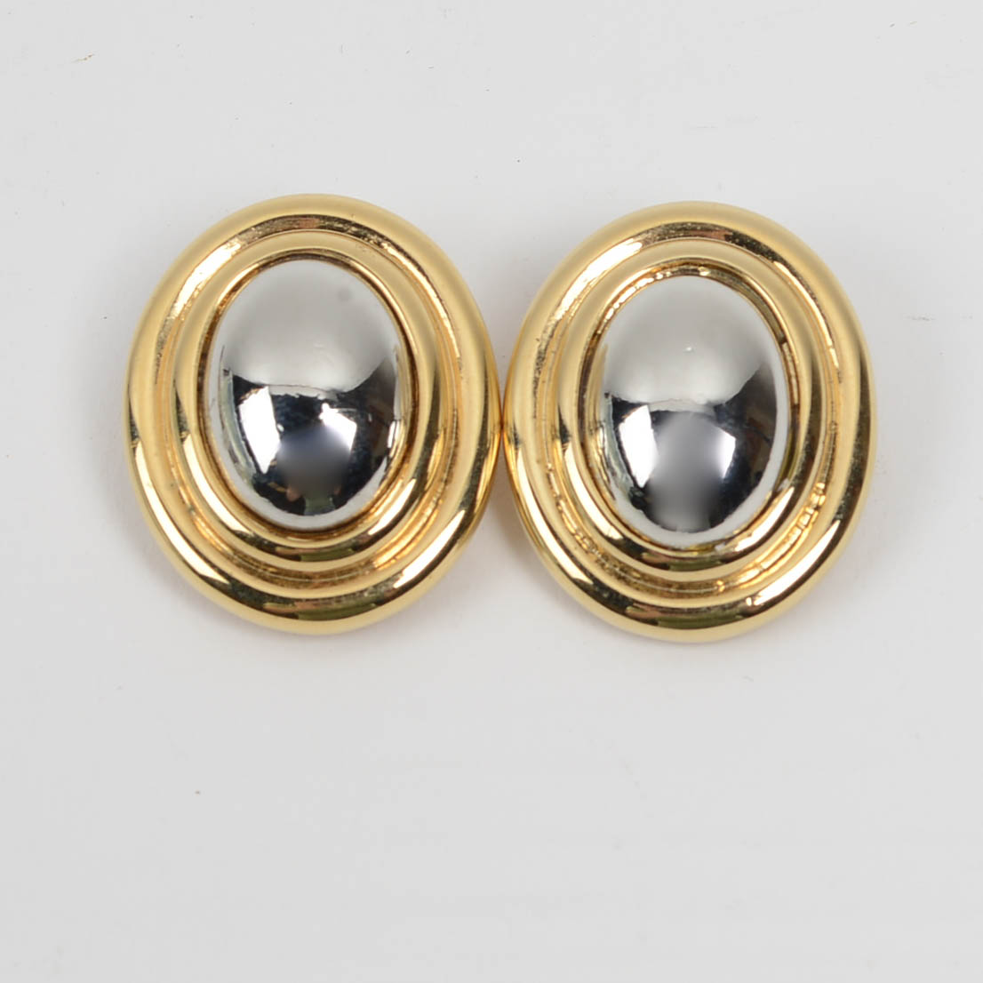 Vintage Oval Two Toned Costume Earrings