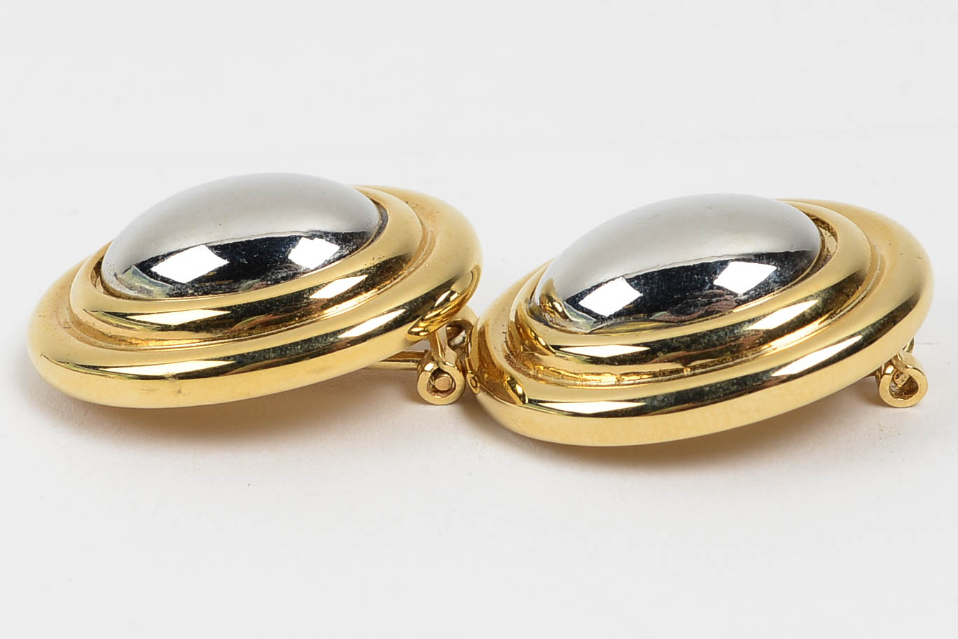 Vintage Oval Two Toned Costume Earrings