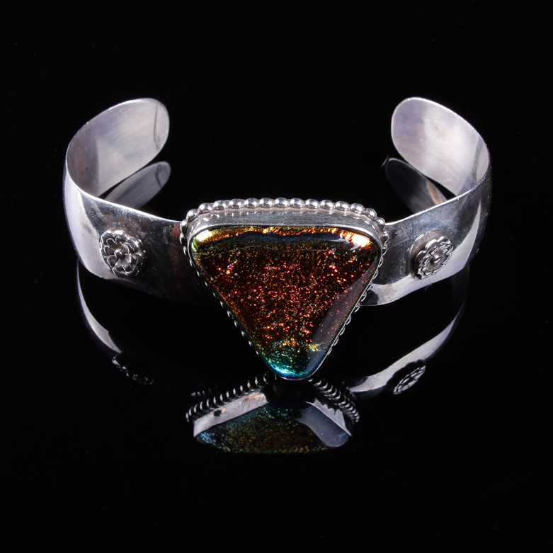 Sterling Silver and Dichroic Glass Cuff Bracelet