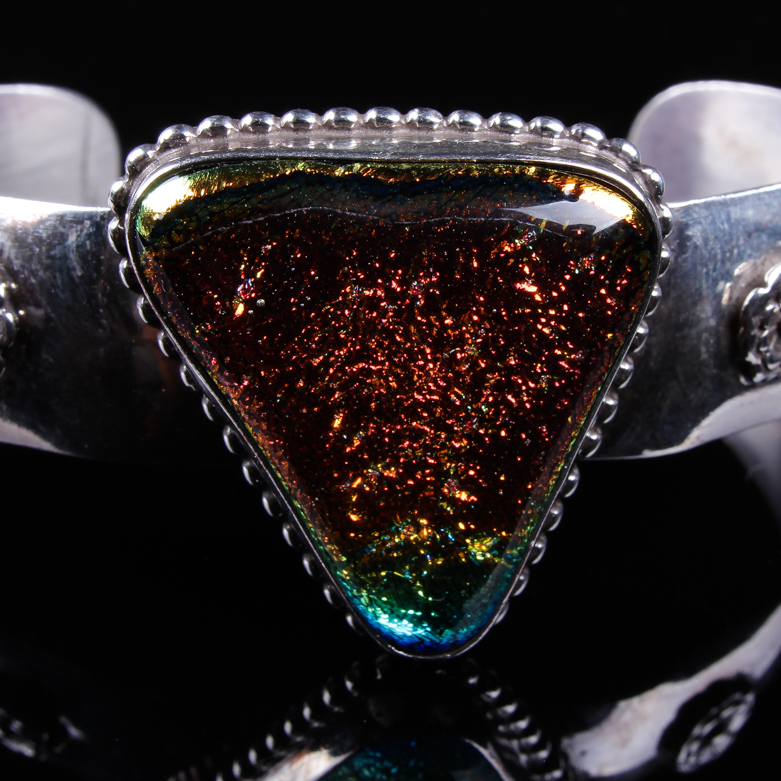 Sterling Silver and Dichroic Glass Cuff Bracelet