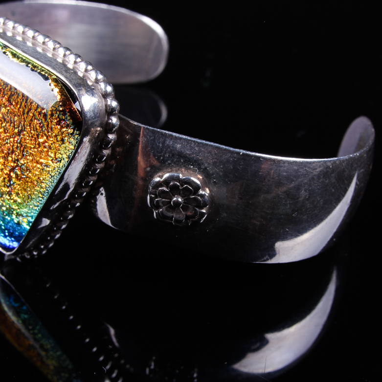 Sterling Silver and Dichroic Glass Cuff Bracelet
