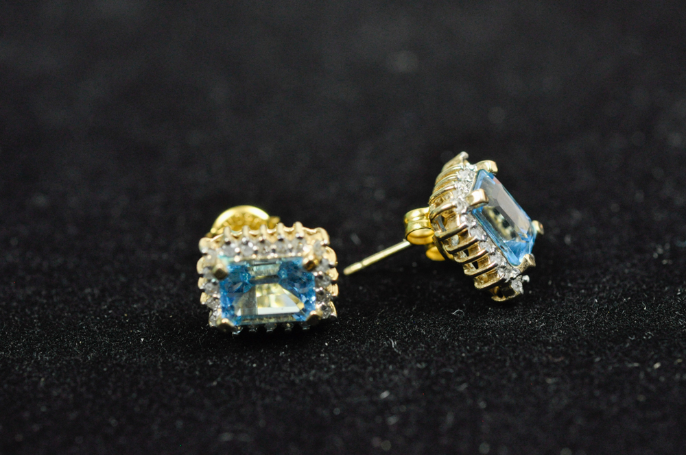 Blue Topaz and Diamond Earrings