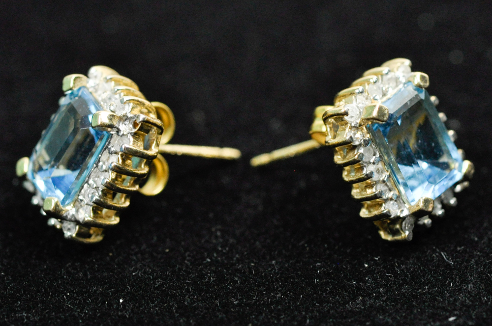 Blue Topaz and Diamond Earrings
