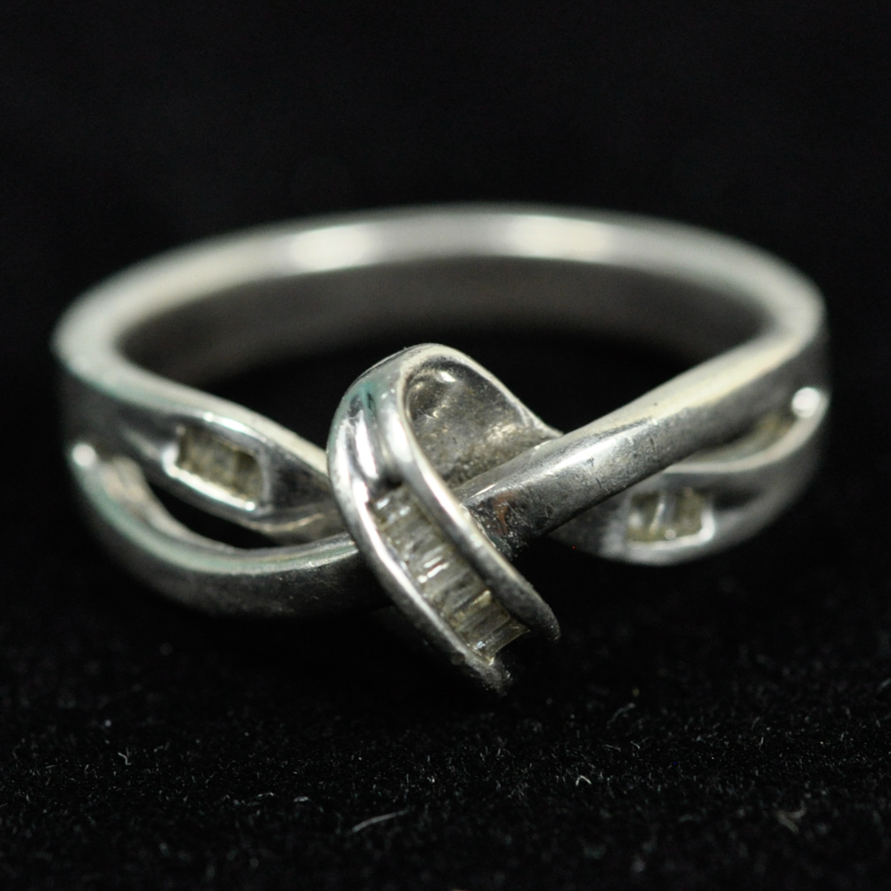 Twisted Form Sterling and Diamond Ring