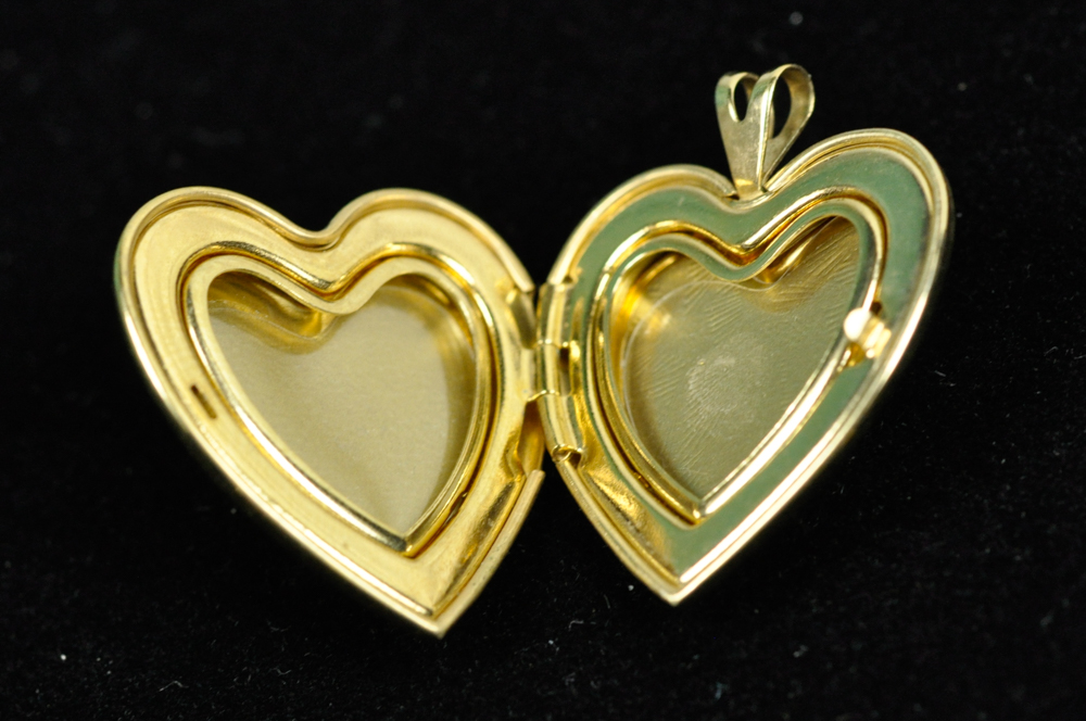 Gold Filled Heart Locket with Etched Floral Detail