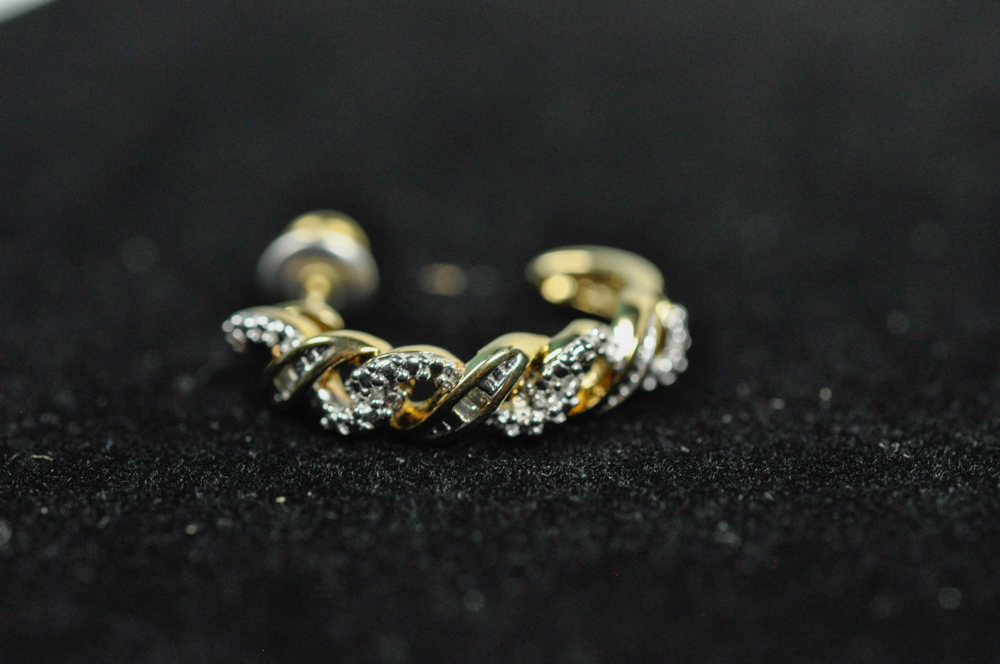Vermeil and Baguette Diamond Earrings