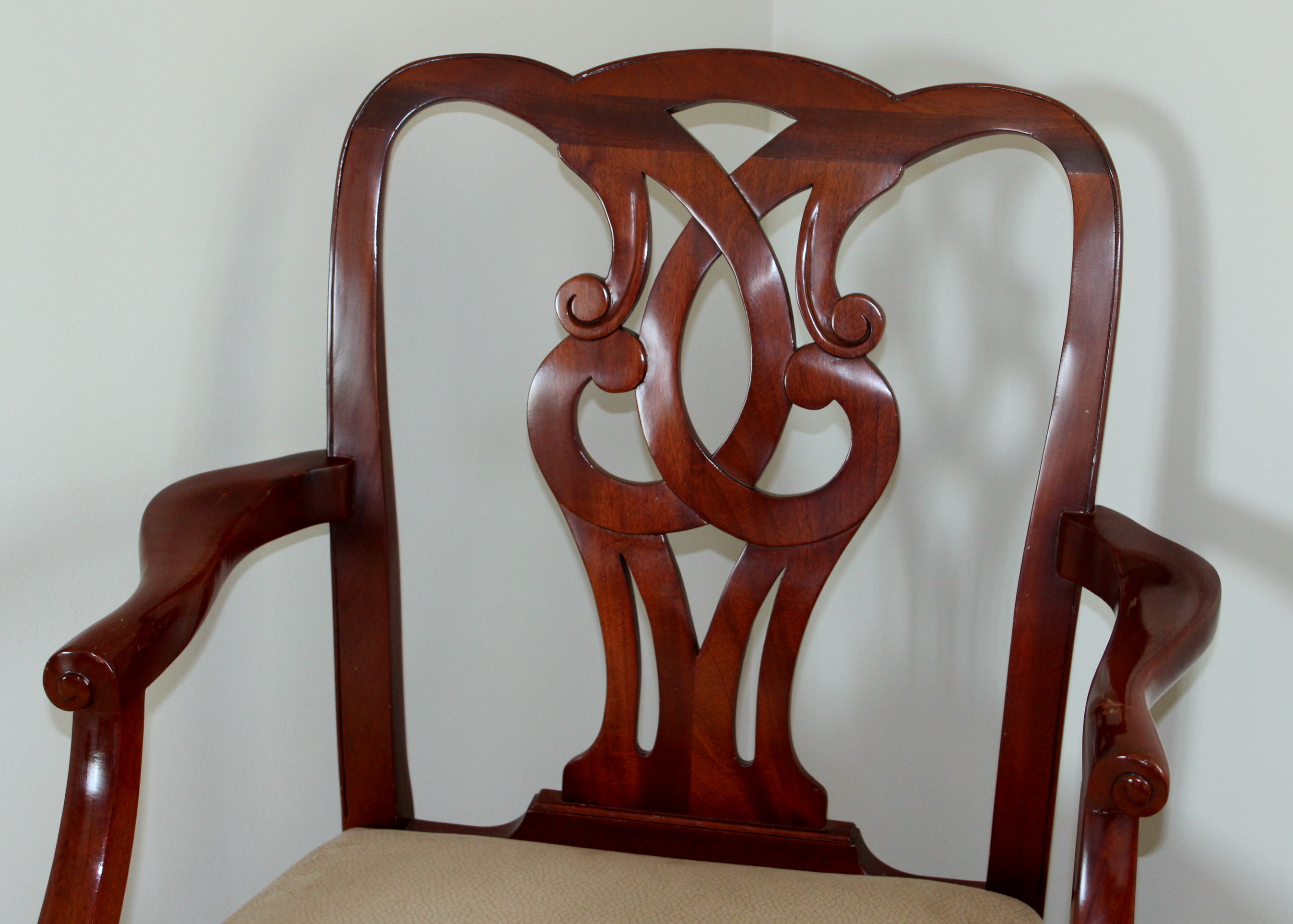 Chippendale Style Cherry Armchair With Ultrasuede Seat