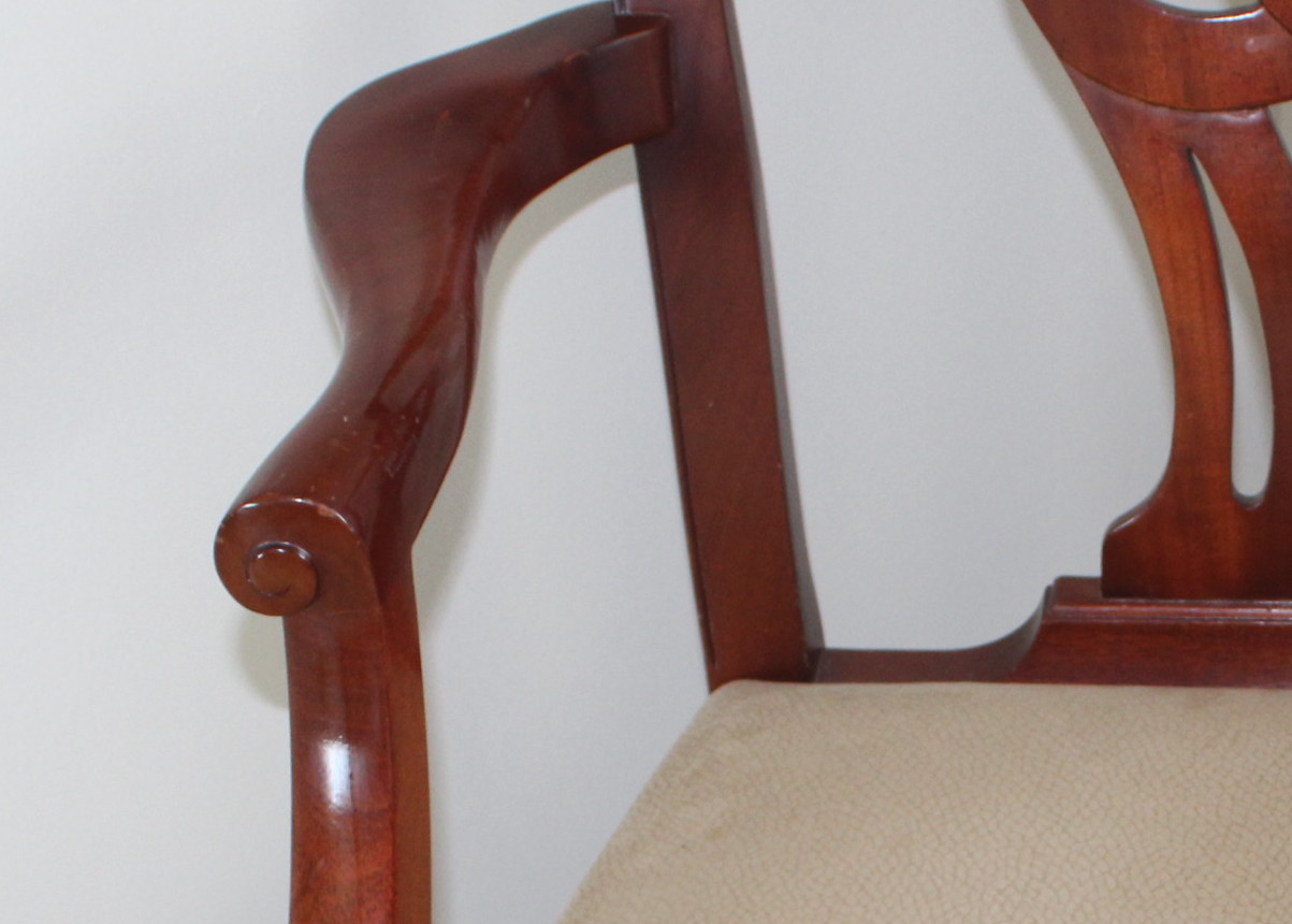 Chippendale Style Cherry Armchair With Ultrasuede Seat