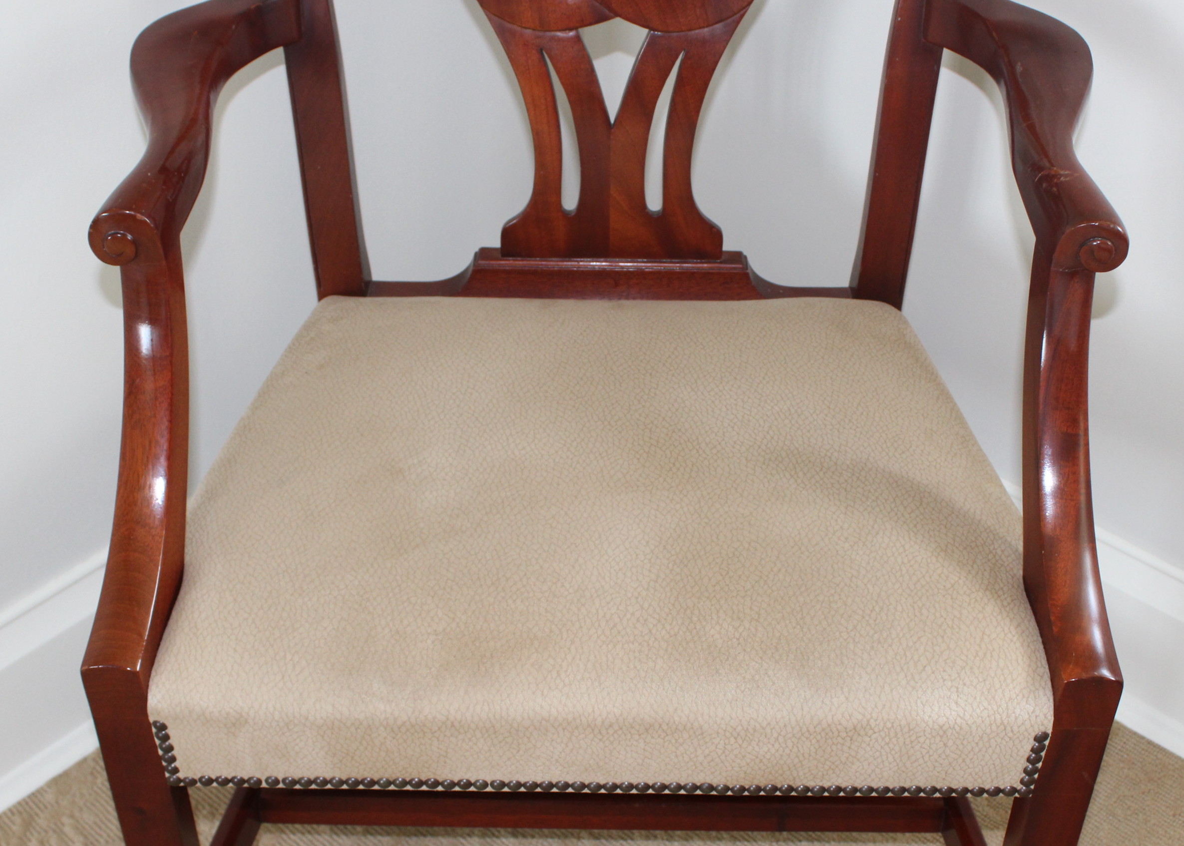 Chippendale Style Cherry Armchair With Ultrasuede Seat