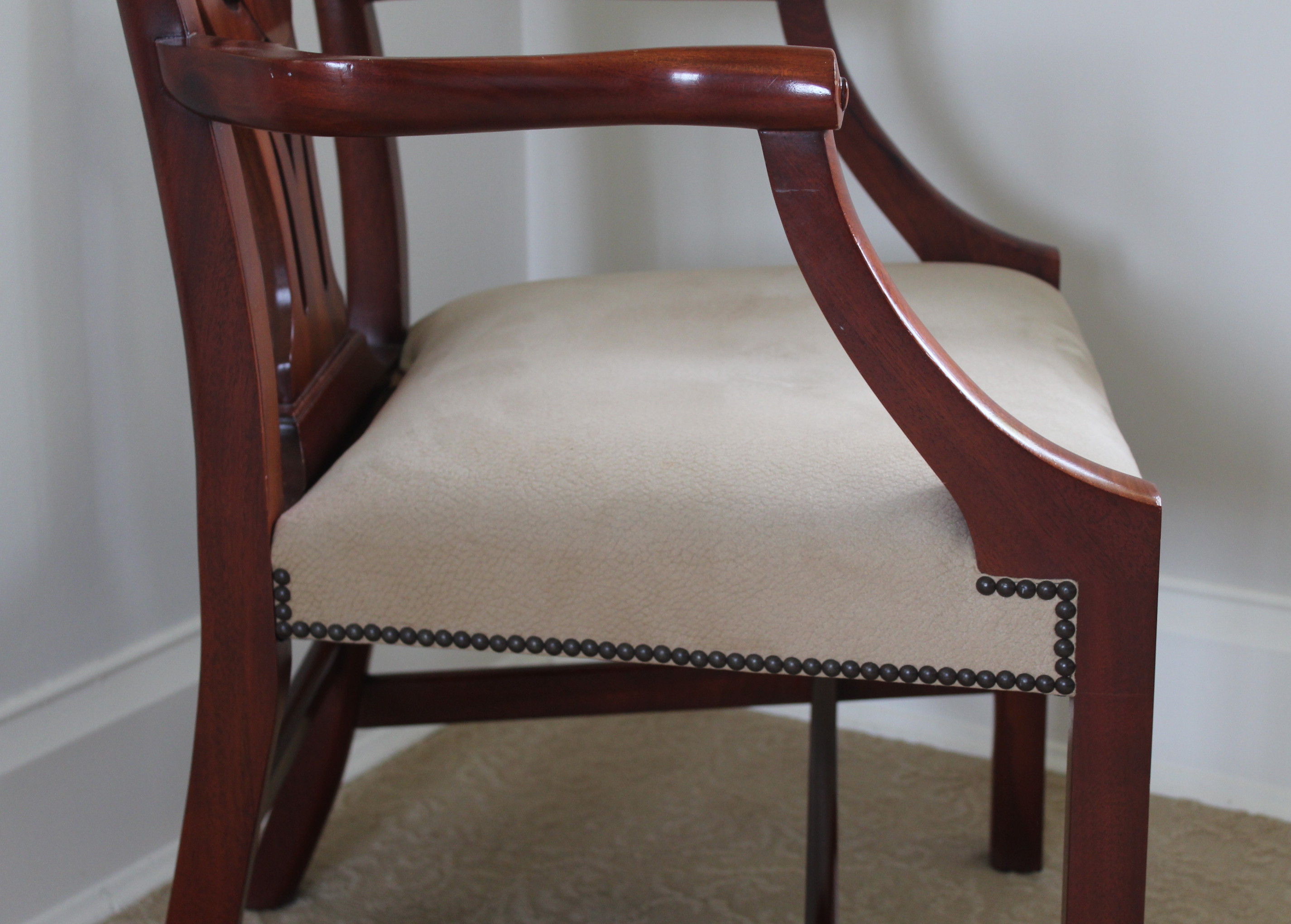 Chippendale Style Cherry Armchair With Ultrasuede Seat