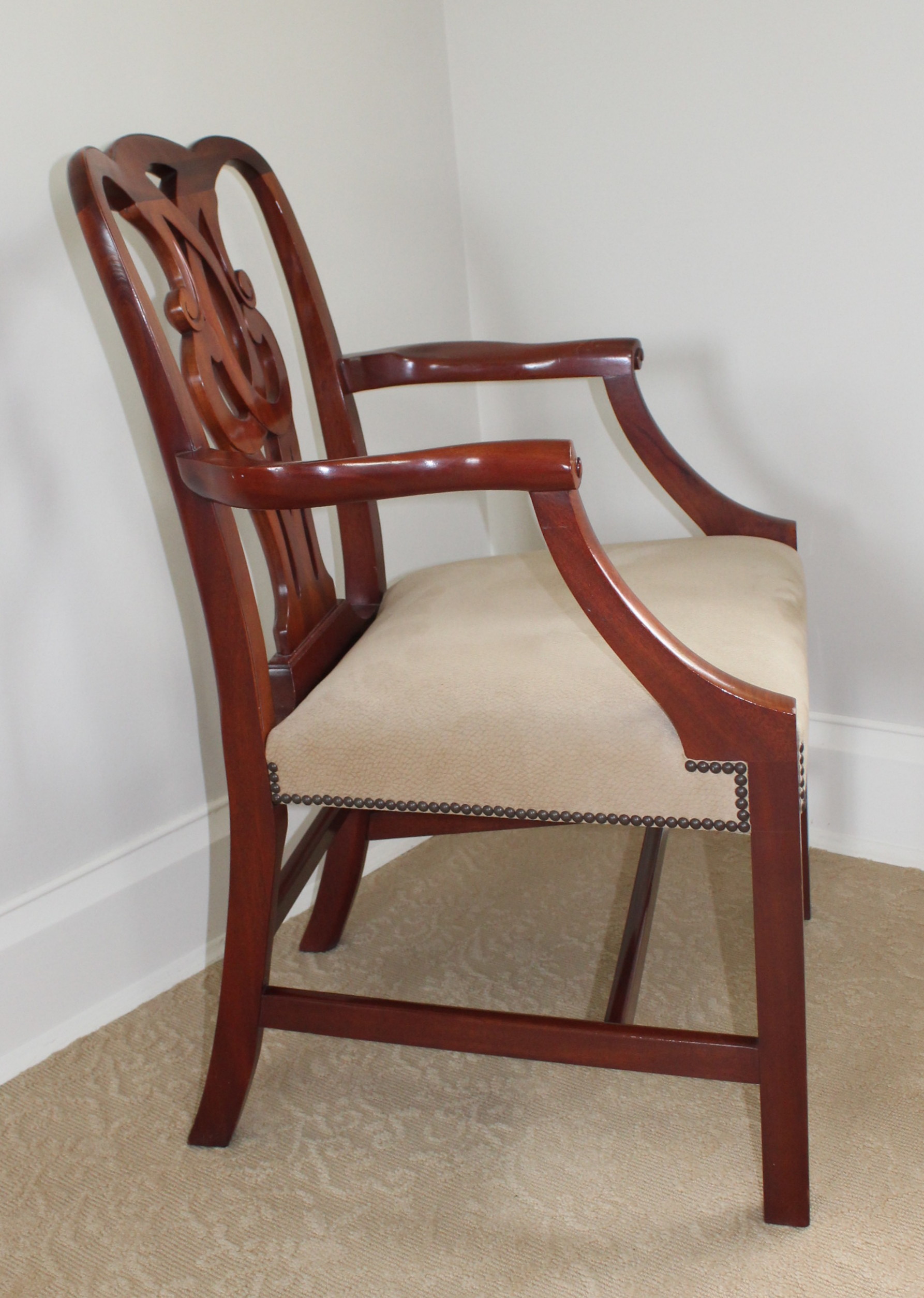 Chippendale Style Cherry Armchair With Ultrasuede Seat