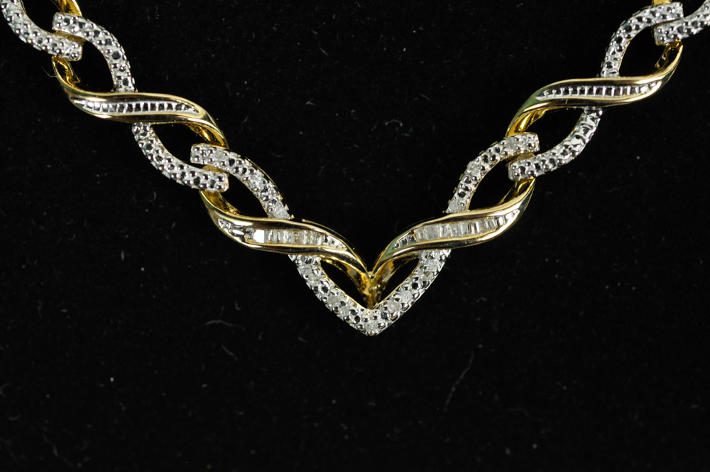 Vermeil and Diamond Chevron Plaited Chain Necklace