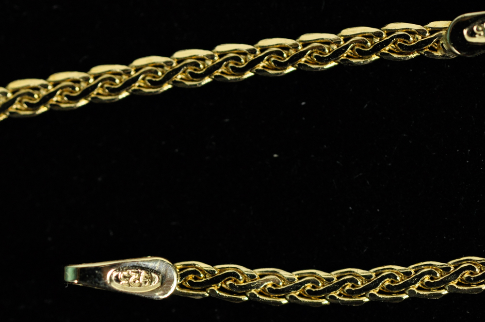 Vermeil and Diamond Chevron Plaited Chain Necklace