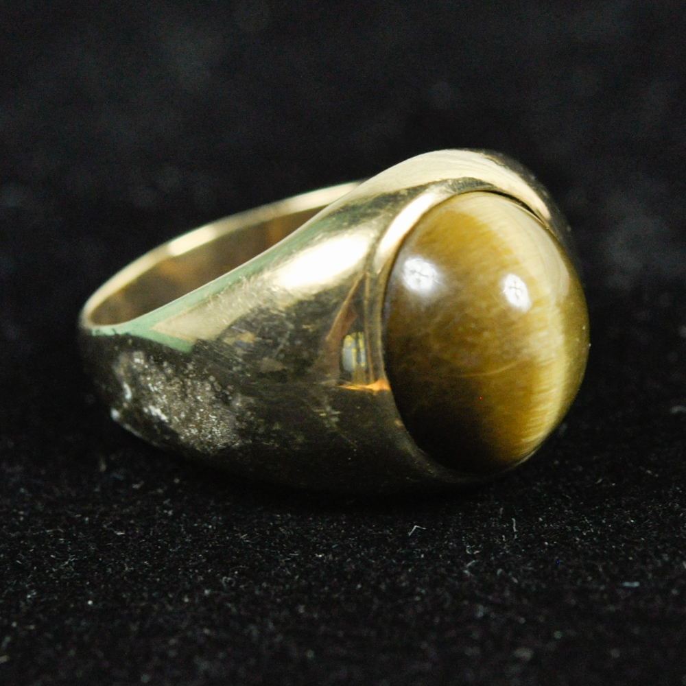 10K Yellow Gold Ring with Tiger Eye Stone