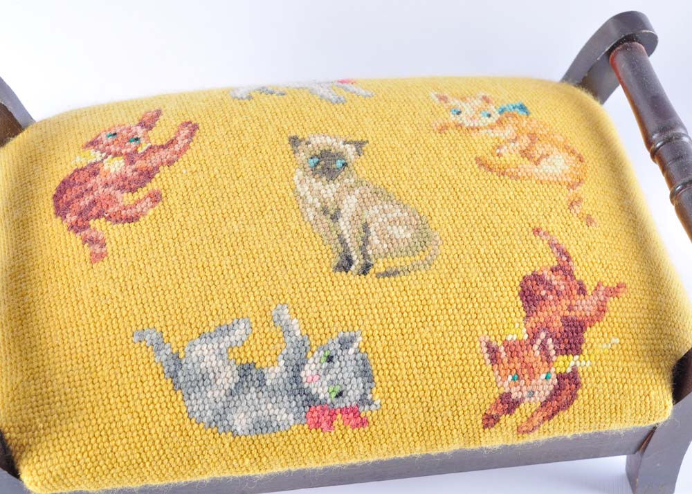 Needlepoint Kitten Footstool