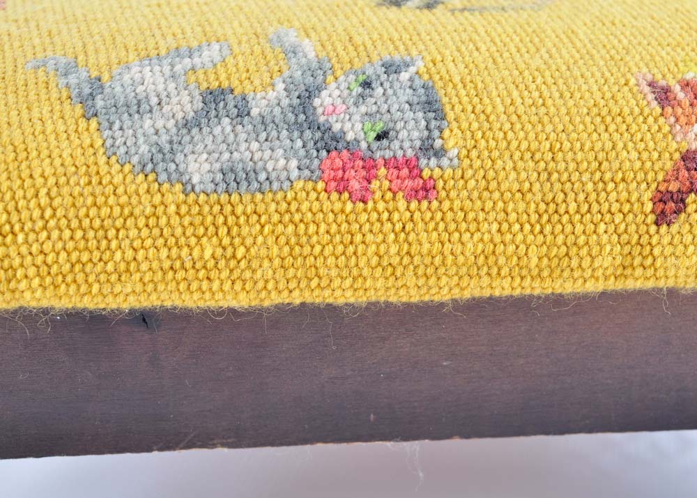 Needlepoint Kitten Footstool