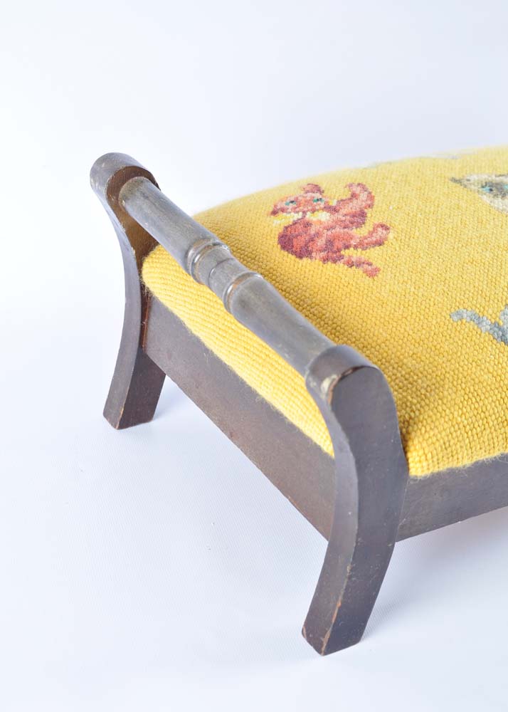 Needlepoint Kitten Footstool