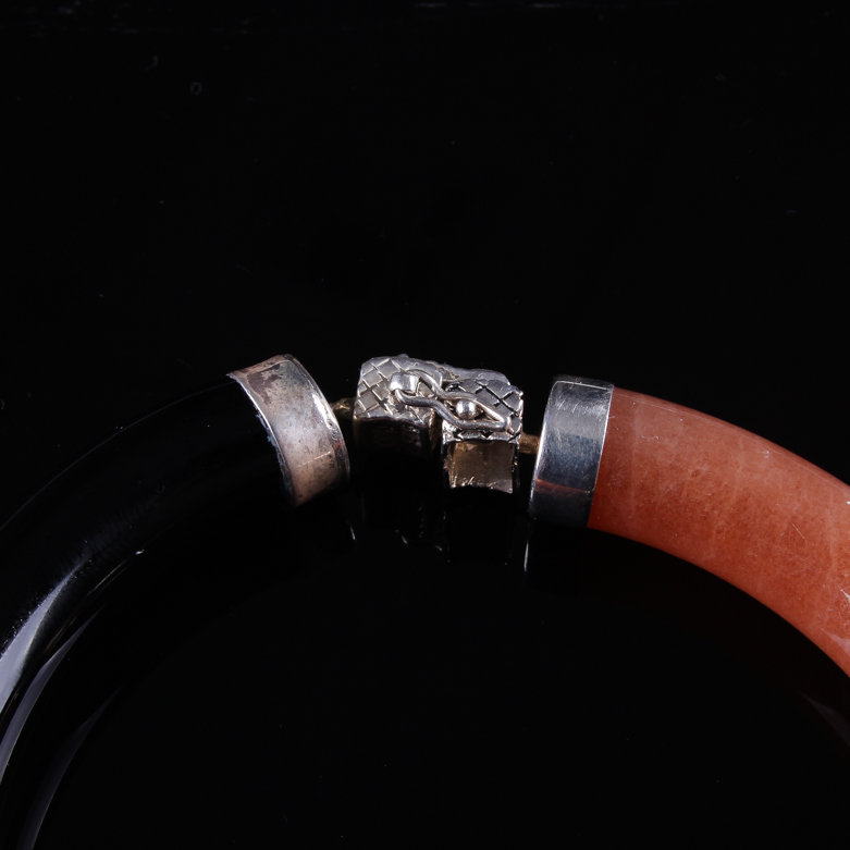 Sterling Silver Orange and Black Jade Bracelet