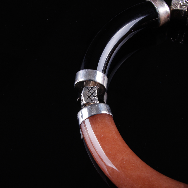 Sterling Silver Orange and Black Jade Bracelet