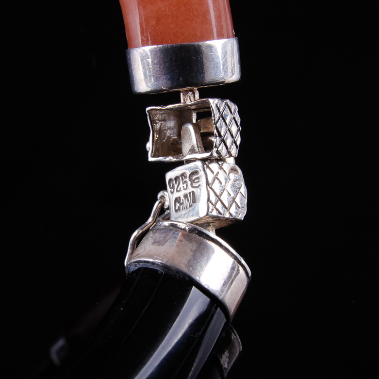Sterling Silver Orange and Black Jade Bracelet
