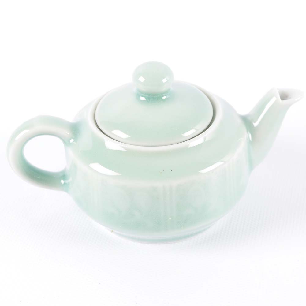Teal Colored Tea Set on Tray