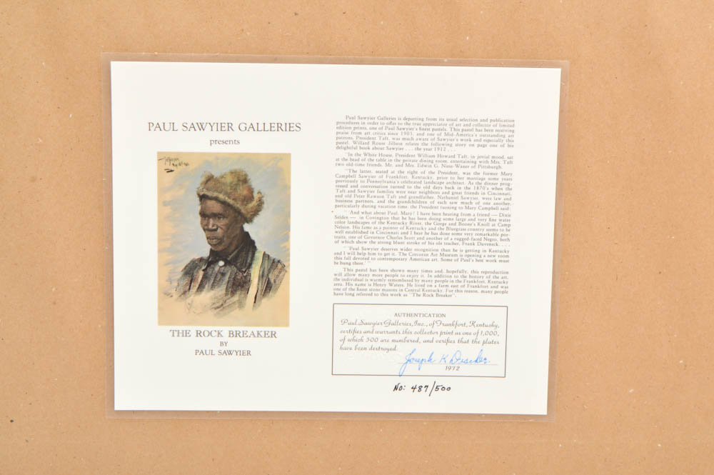 Framed Limited Edition Paul Sawyier "The Rock Breaker"